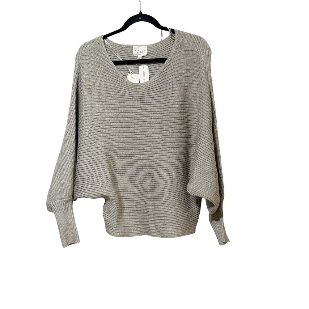 Pinque Womens Gray Ribbed Dolman Sleeve Sweater M PF3S26653SF New